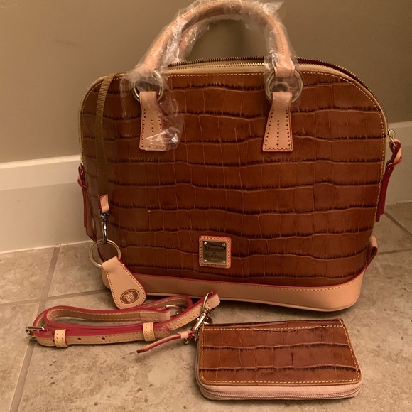 Dooney & Bourke Cognac Croc Leather Zip Zip Satchel - Picture 3 of 4